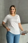 Büyük Beden Bisiklet Yaka Yakası Taş Detaylı Basic T-shirt SD-1064