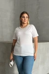 Büyük Beden Bisiklet Yaka Yakası Taş Detaylı Basic T-shirt SD-1064