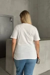 Büyük Beden Bisiklet Yaka Yakası Taş Detaylı Basic T-shirt SD-1064