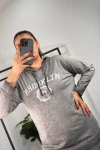 Büyük Beden Kapüşonlu Uzun Kollu Baskılı Sweatshirt 301145