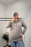 Büyük Beden Kapüşonlu Uzun Kollu Baskılı Sweatshirt 301145