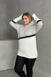 Büyük Beden Kapüşonlu Uzun Kollu İki Parça Görünümlü Cepsiz Sweatshirt 300264