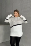 Büyük Beden Kapüşonlu Uzun Kollu İki Parça Görünümlü Cepsiz Sweatshirt 300264