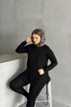 Büyük Beden Uzun Kollu Cepli Yanı Yırtmaçlı Kapüşonu Desenli Sweatshirt 300318