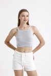 İnce Askılı Kolsuz Triko Crop Bluz