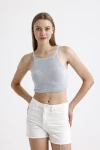 İnce Askılı Kolsuz Triko Crop Bluz