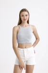 İnce Askılı Kolsuz Triko Crop Bluz