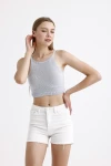 İnce Askılı Kolsuz Triko Crop Bluz