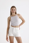 İnce Askılı Kolsuz Triko Crop Bluz