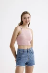 İnce Askılı Kolsuz Triko Crop Bluz