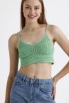 İnce Askılı Kolsuz Triko Crop Bluz