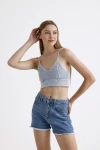 İnce Askılı Kolsuz Triko Crop Bluz