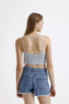 İnce Askılı Kolsuz Triko Crop Bluz