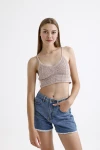 İnce Askılı Kolsuz Triko Crop Bluz