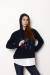 Kapüşonlu Gömlek Detaylı Uzun Kollu Baskılı Sweatshirt