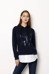 Kapüşonlu Gömlek Detaylı Uzun Kollu Baskılı Sweatshirt