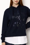 Kapüşonlu Gömlek Detaylı Uzun Kollu Baskılı Sweatshirt