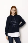 Kapüşonlu Gömlek Detaylı Uzun Kollu Baskılı Sweatshirt