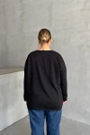 Büyük Beden Bisiklet Yaka Uzun Kollu Önü Baskılı Sweatshirt 300282