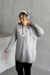 Büyük Beden Kapüşonlu Uzun Kollu Baskılı Sweatshirt 301145