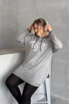 Büyük Beden Kapüşonlu Uzun Kollu Baskılı Sweatshirt 301145