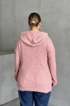 Büyük Beden Uzun Kollu Kapüşonlu Yanları Cepli İnce Örme Sweatshirt 300373