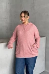 Büyük Beden Uzun Kollu Kapüşonlu Yanları Cepli İnce Örme Sweatshirt 300373