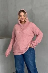 Büyük Beden Uzun Kollu Kapüşonlu Yanları Cepli İnce Örme Sweatshirt 300373