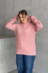 Büyük Beden Uzun Kollu Kapüşonlu Yanları Cepli İnce Örme Sweatshirt 300373