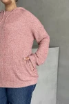 Büyük Beden Uzun Kollu Kapüşonlu Yanları Cepli İnce Örme Sweatshirt 300373