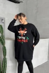 Büyük Beden Yılbaşı Temalı Bisiklet Yaka Uzun Kollu Cepli Sweatshirt Elbise 303827