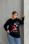 Büyük Beden Yılbaşı Temalı Bisiklet Yaka Uzun Kollu Sweatshirt 303818